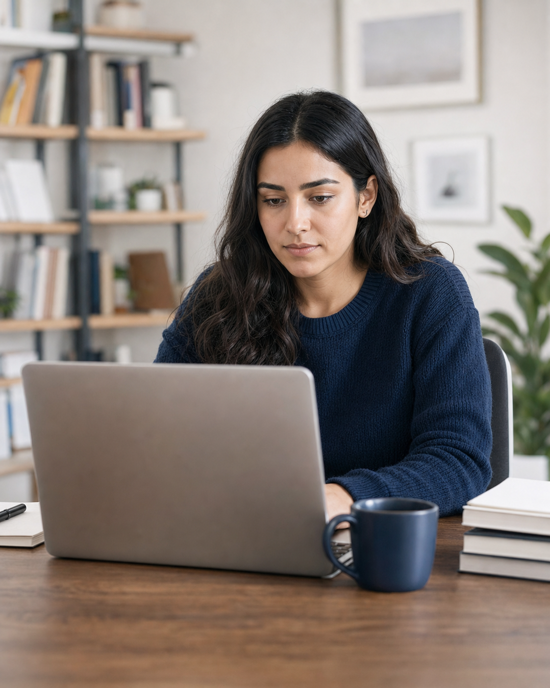 Une professionnelle suit sa formation en ingénierie logicielle depuis son espace de travail